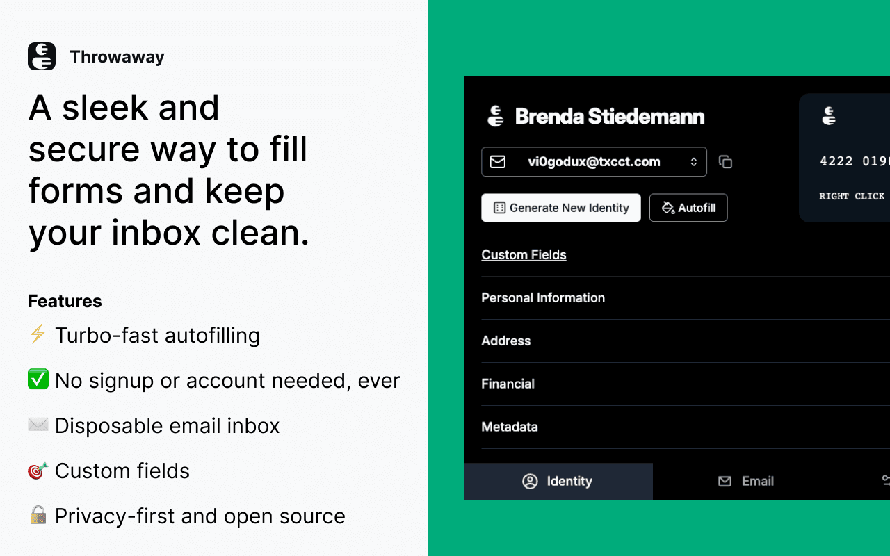 Throwaway extension popup